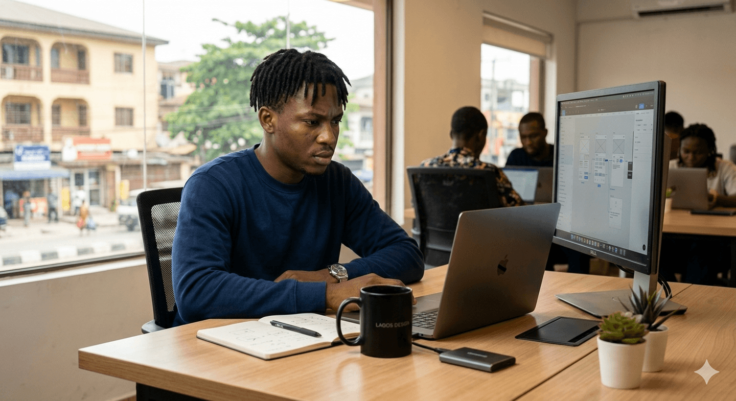 Designer working in a Lagos workspace